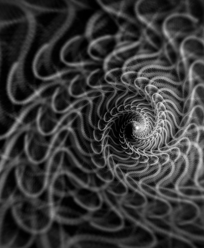 A mesmerizing black and white abstract spiral pattern creating a sense of depth and motion.